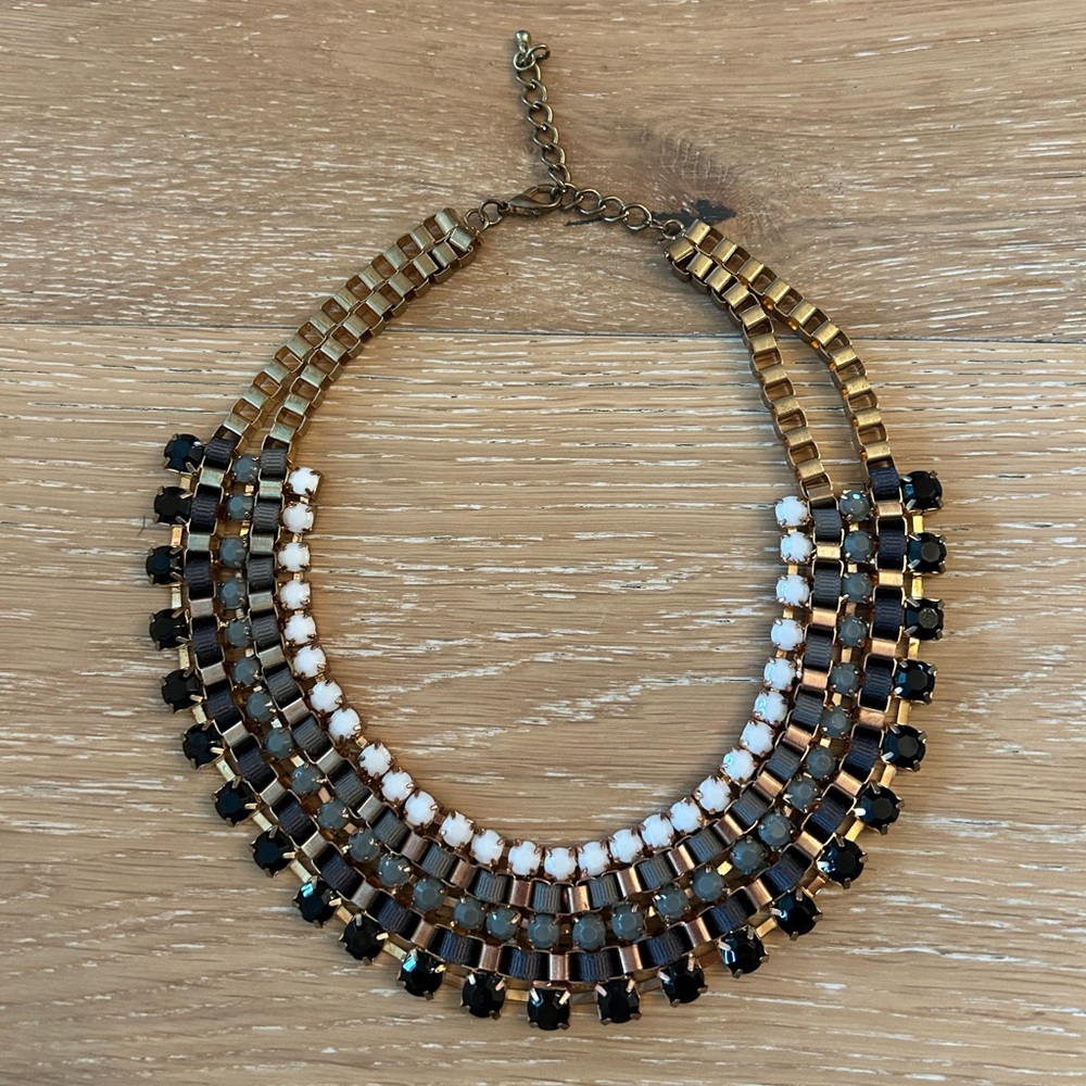 Black gray white and gold beaded collar necklace - Picture 8 of 8